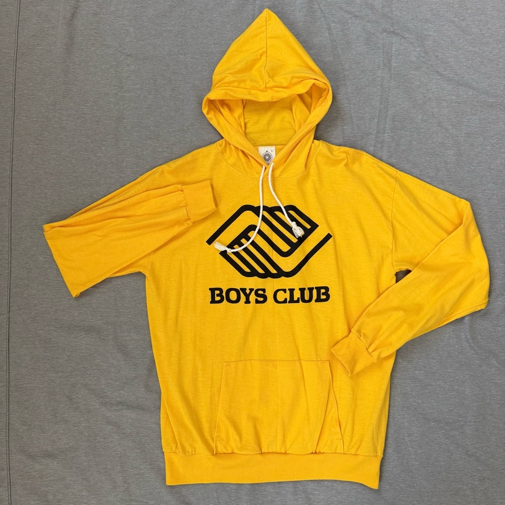 Vintage Fun‑Tees Boys Club Lightweight Hoodie Yellow Graphic USA Made L